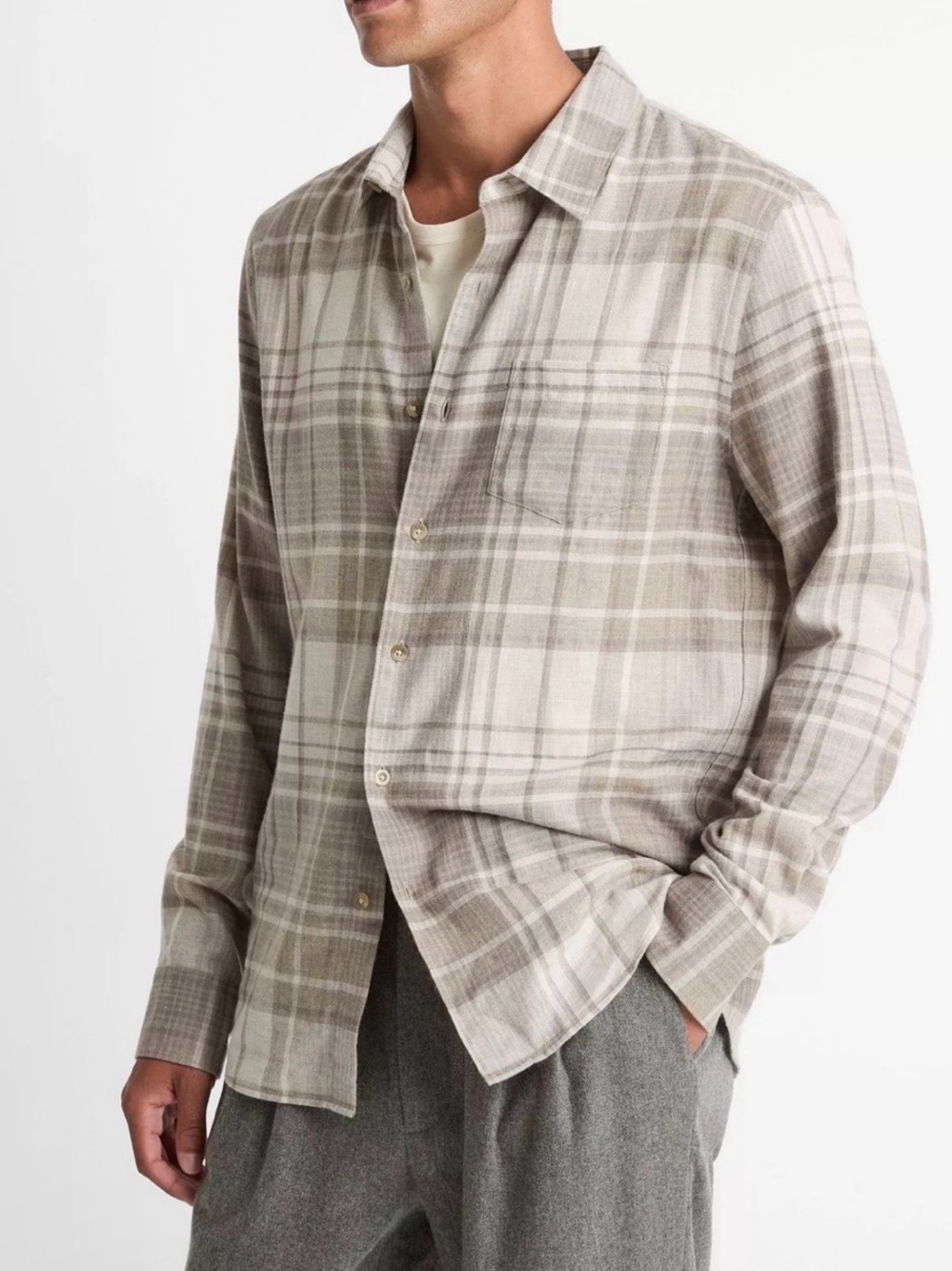 Vince Maison Plaid Sycamore Classic Fit Cotton Button Up Shirt Size Large